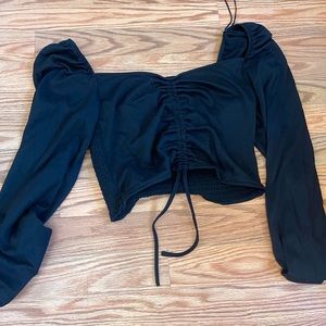Black crop top with peasant sleeves
